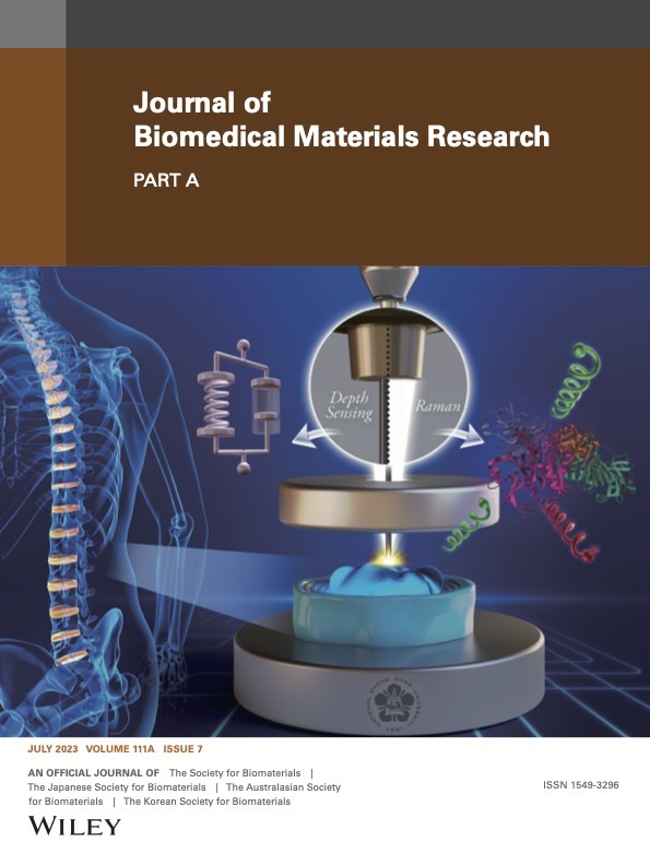 該研究發表於國際生醫材料學會之官方期刊Journal of Biomedical Materials Research Part A並獲選期刊封面故事。